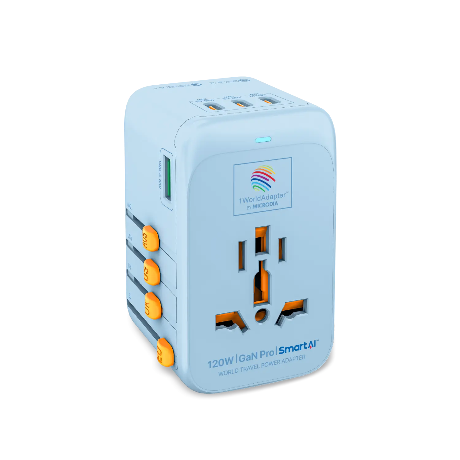 1WorldAdapter™ PD120W GaN Pro™ with 4 x USB-C PD3.2 & USB-A QC4+ PPS Fast Charging Microdia