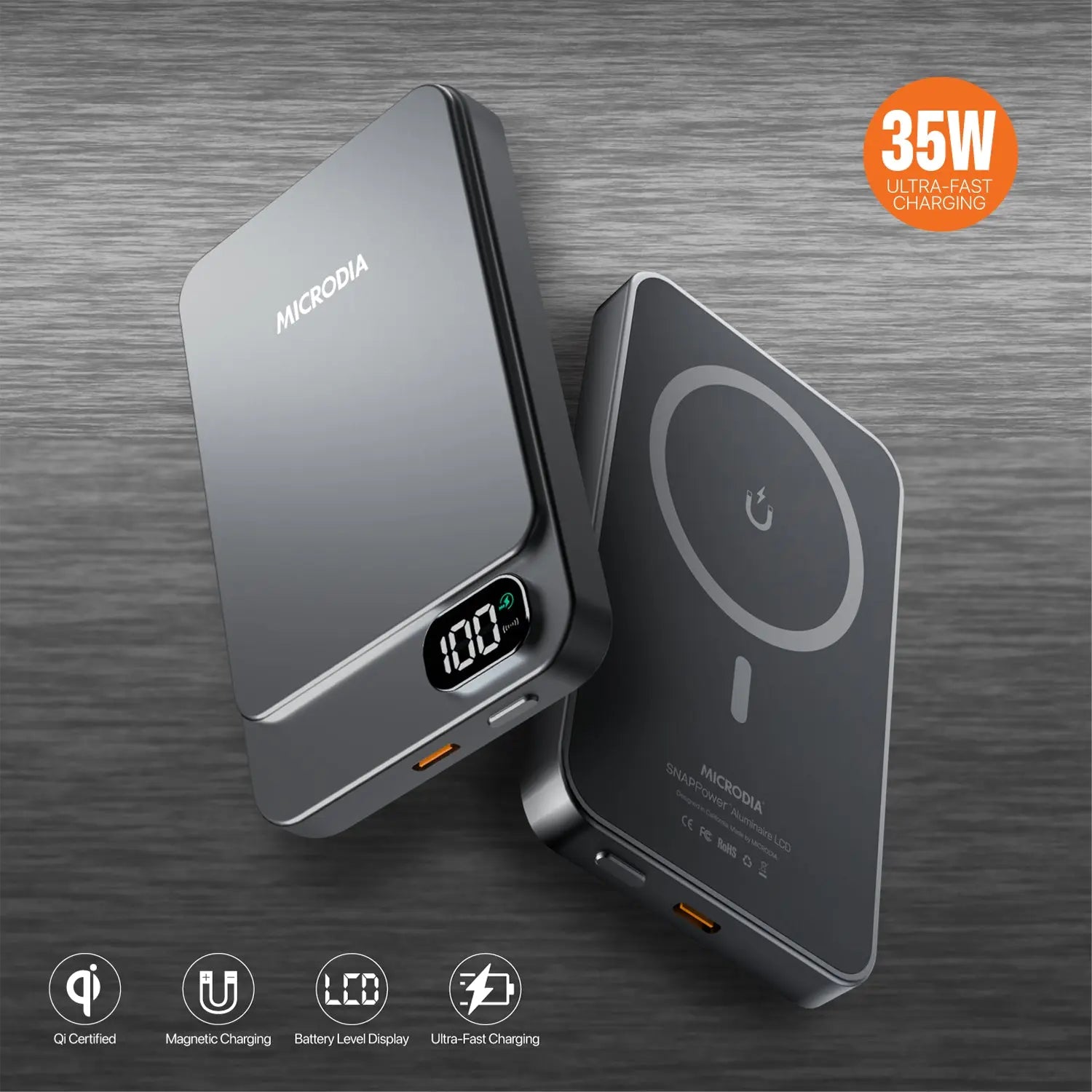 SNAPPower™ Aluminaire LCD Magnetic Wireless Power Bank.