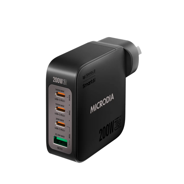 MICRODIA SMARTCube™ Nano 200W,GaN Pro Wall Charger, 4-Port,USB-C PD3.1 + USB-A QC3.0 Microdia