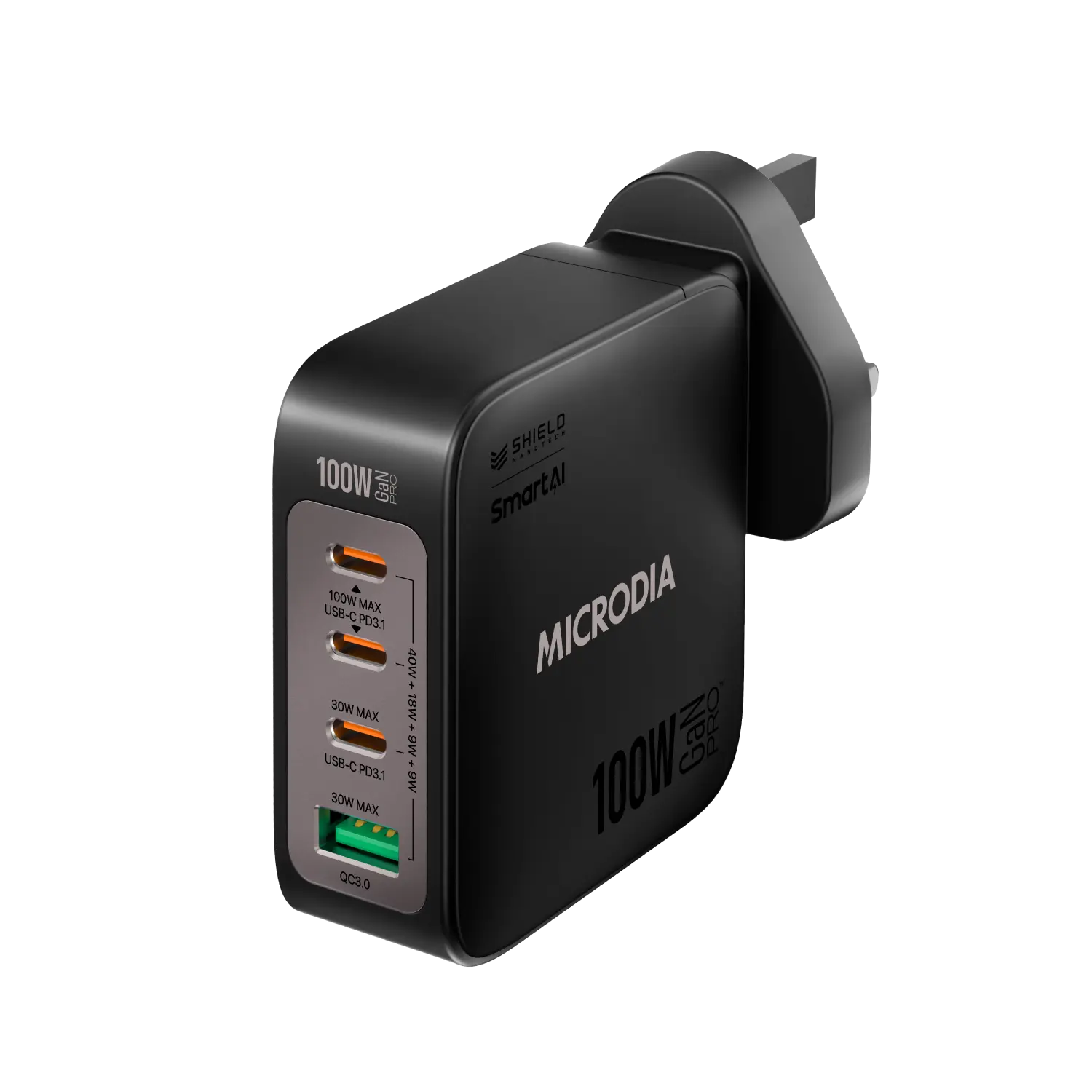 SMARTCube™ Nano 100W GaN Pro Wall Charger, 4-Port, USB-C PD3.0 + USB-A QC3.0 Microdia